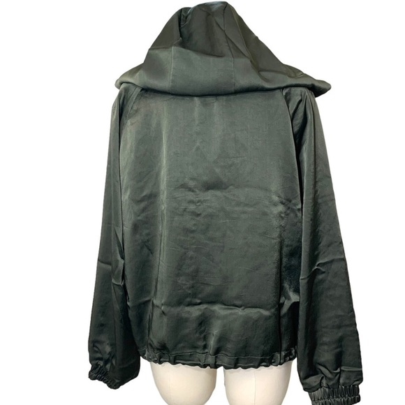Zara Satin Bomber Jacket Green Hooded Zip Up Green Sz M Relaxed Fit Y2K - Picture 4 of 15